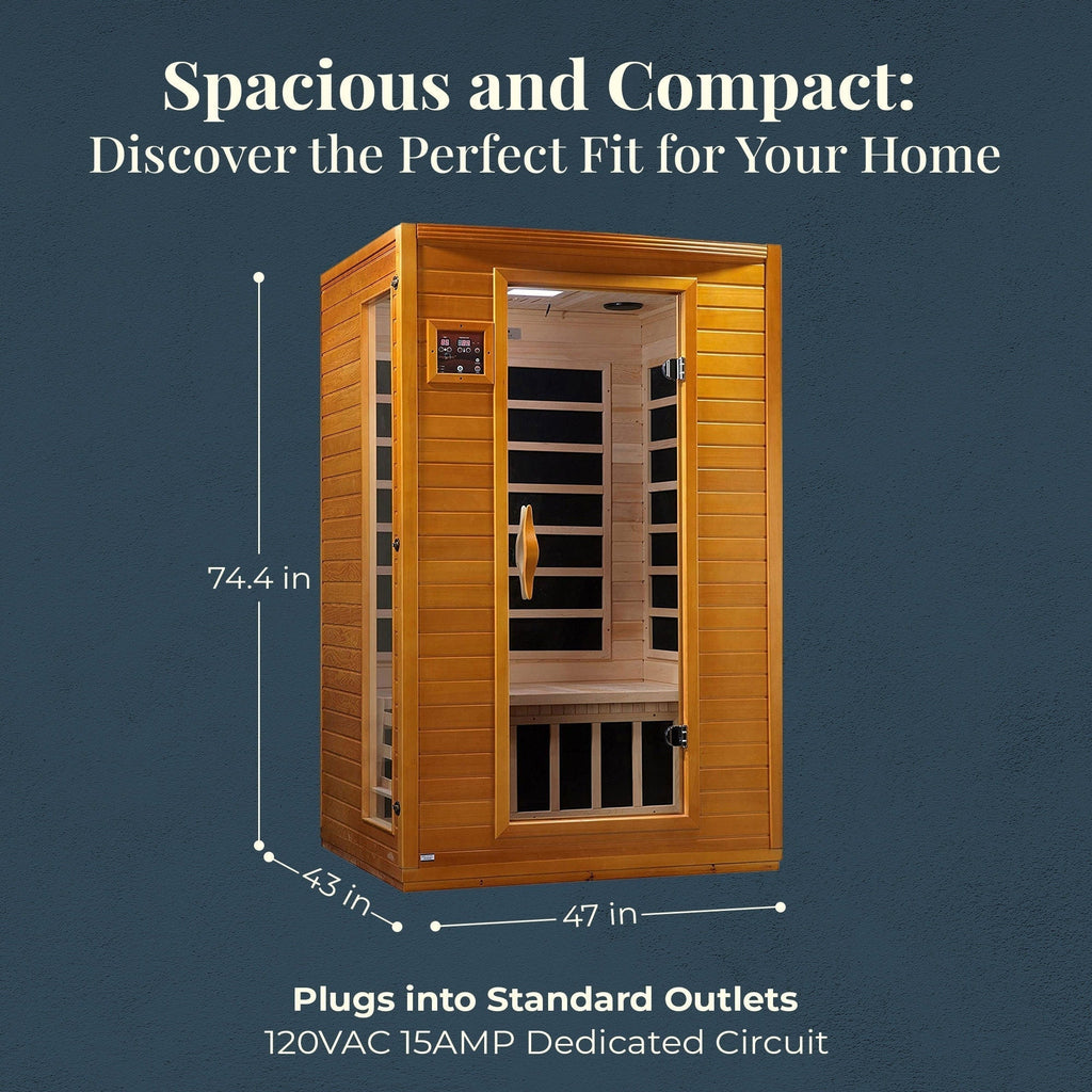 Sauna infrarouge lointain à faible champ électromagnétique Dynamic Saunas Andora 2 personnes, bois de pruche du Canada