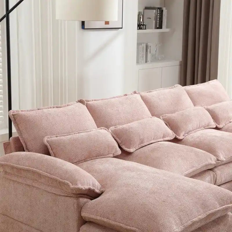 Canapé sectionnel Cloud pour salon, canapé moderne en chenille/bouclette en forme de U, canapé-lit modulaire confortable avec double méridienne