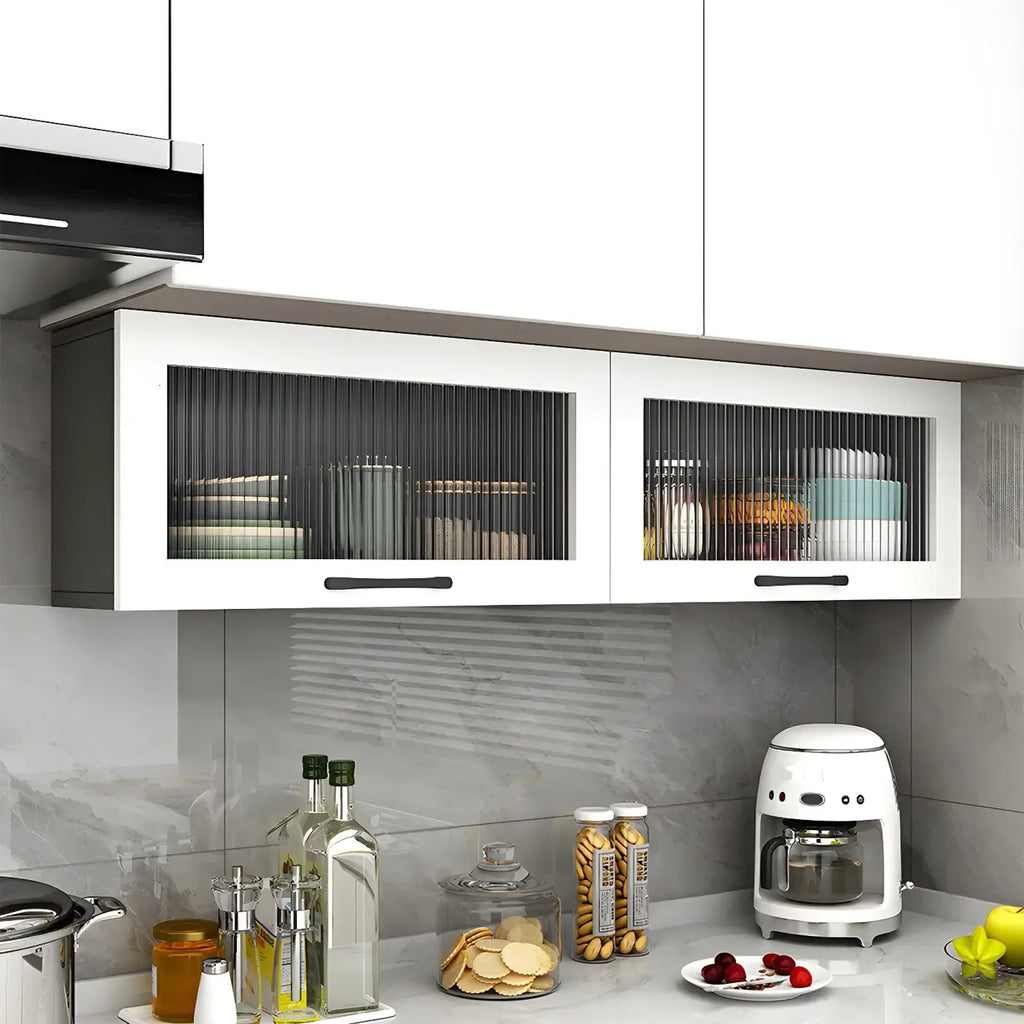 Vaisseliers de cuisine blancs en bois à fixation murale