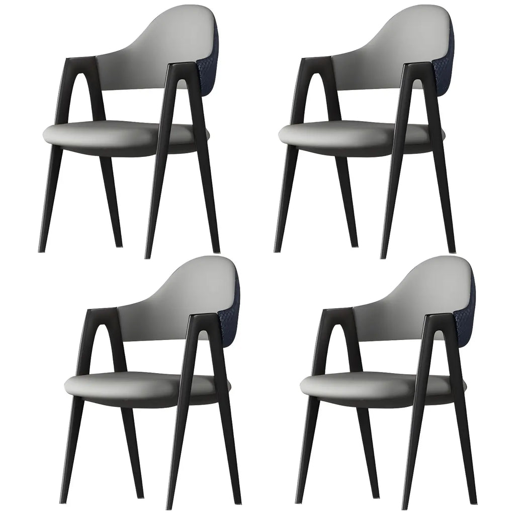 Chaise de salle à manger en cuir moderne avec dossier incurvé et ouvert