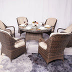 Ensemble de salle à manger rond 7 pièces en rotin tressé d'extérieur avec coussins de Moda Furnishings