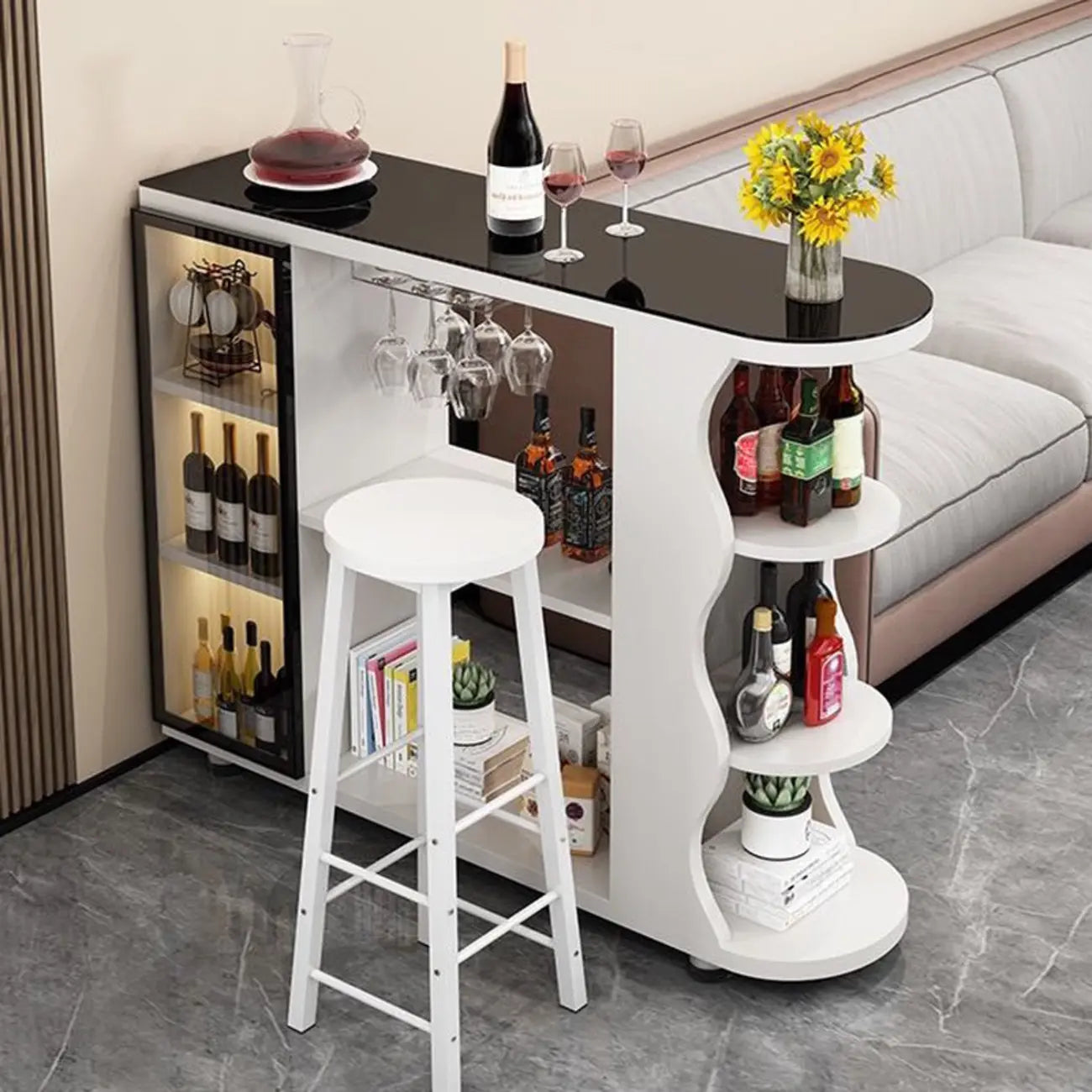 Table de bar îlot avec plateau en pierre et rangement pour bars à domicile