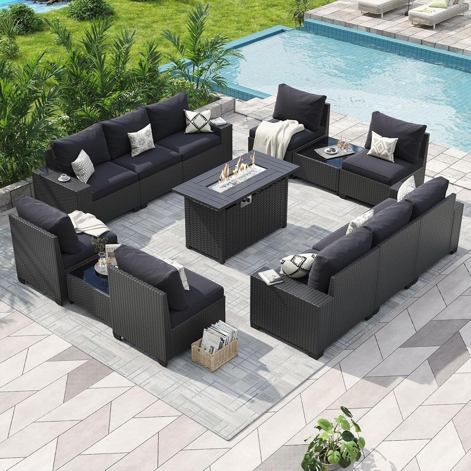 Ensembles de meubles de patio extérieurs avec coussin épais de 10 cm