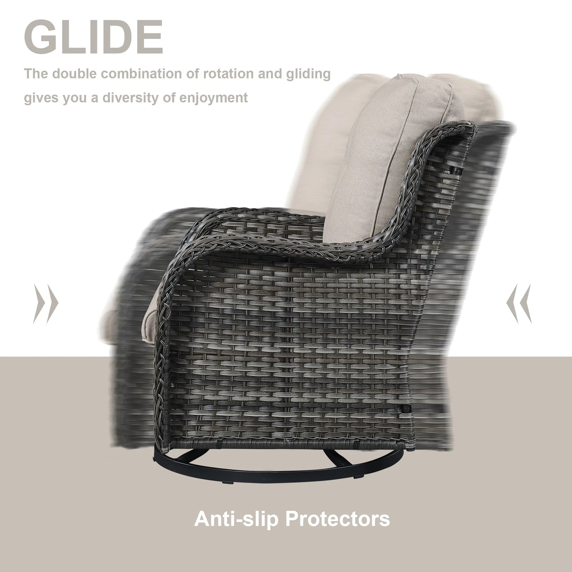 Chaises longues à bascule d'extérieur Gymojoy en osier avec base pivotante (lot de 2)