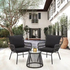 Ensemble de bistro 3 pièces pour terrasse, salon de jardin en rotin d'extérieur avec table en verre et 2 fauteuils larges, coussins d'assise