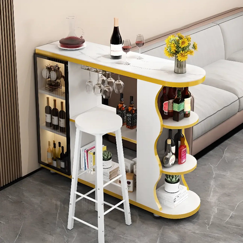 Table de bar îlot avec plateau en pierre et rangement pour bars à domicile