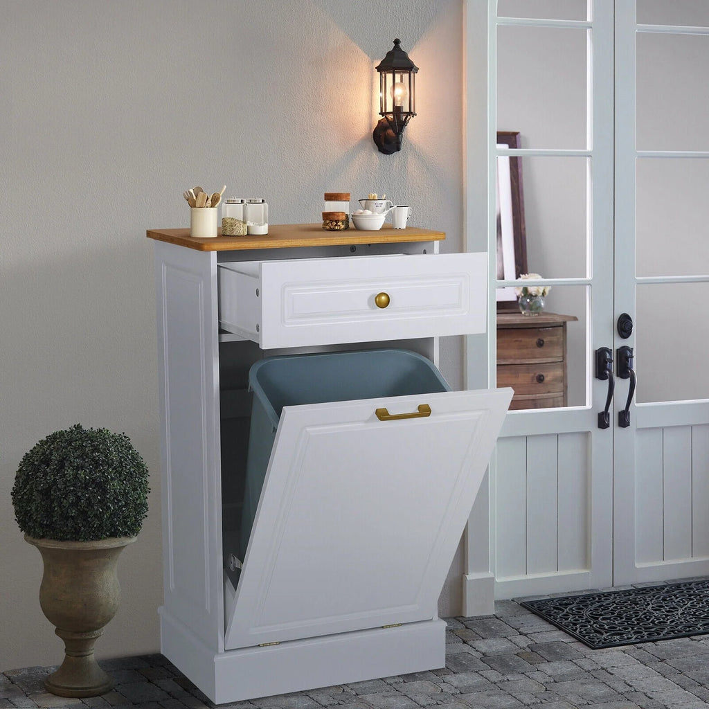 Meuble de Cuisine Poubelle Inclinable, Poubelle de Rangement en Bois, Corbeilles à Papier de Comptoir avec Tiroir