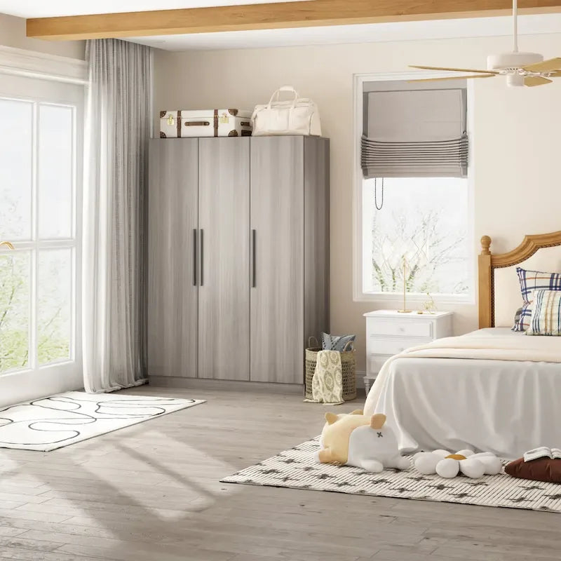 Armoire Penderie en Bois avec 6 Cubes de Rangement et Tringle Suspendue
