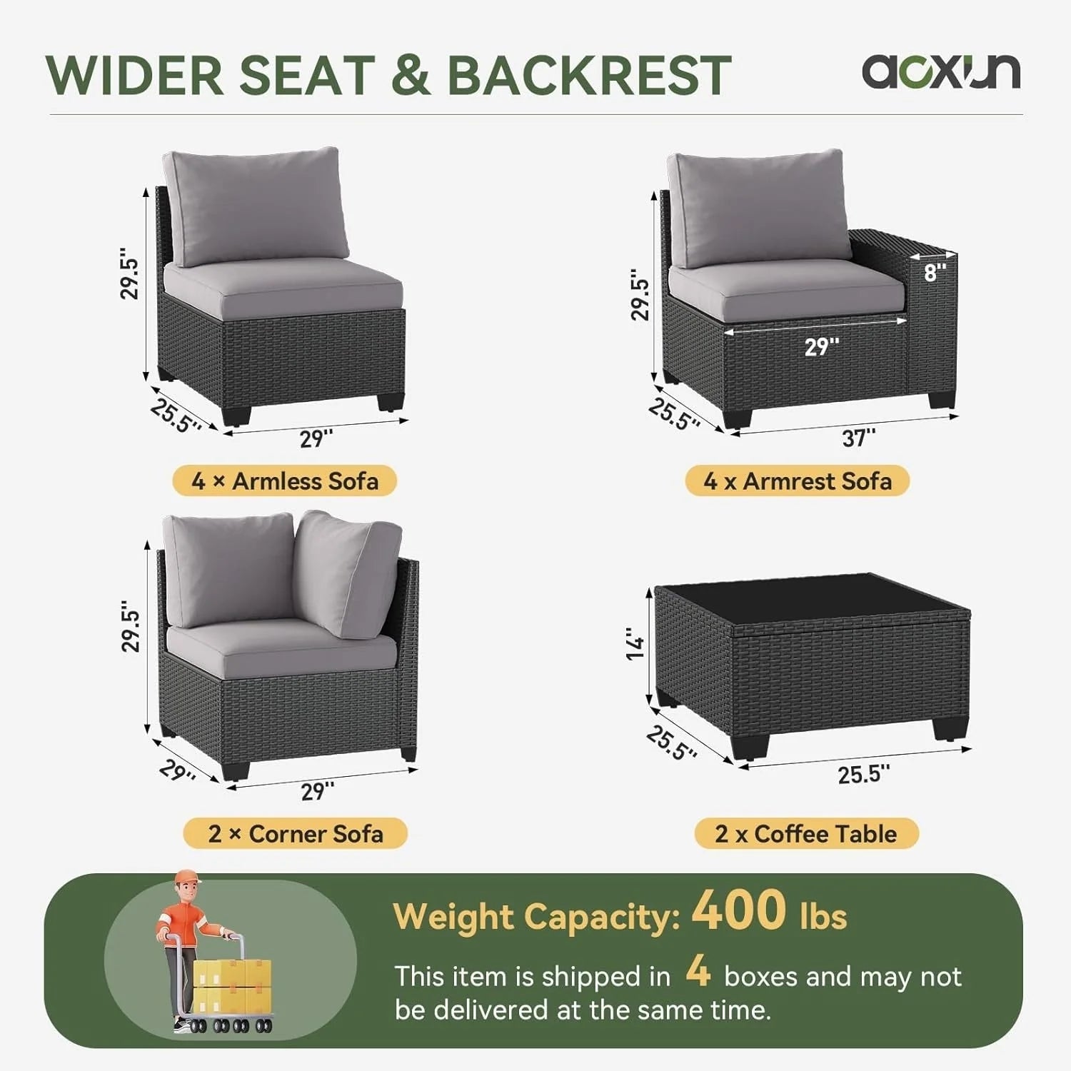 Ensembles de meubles de patio extérieurs avec coussin épais de 10 cm
