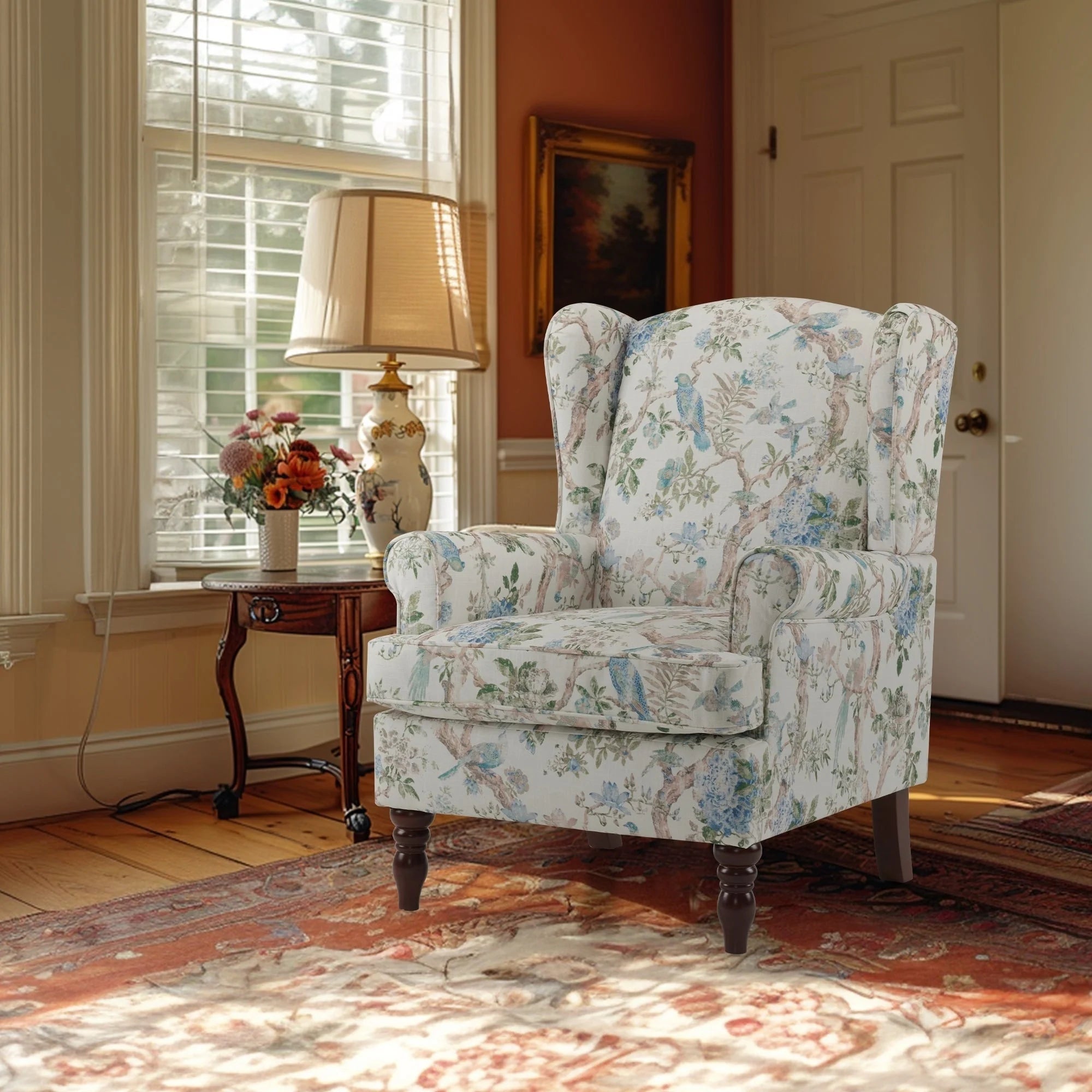 Fauteuil d'appoint moderne Erommy, fauteuil à dossier haut, canapé individuel en tissu capitonné avec pieds en bois pour salon