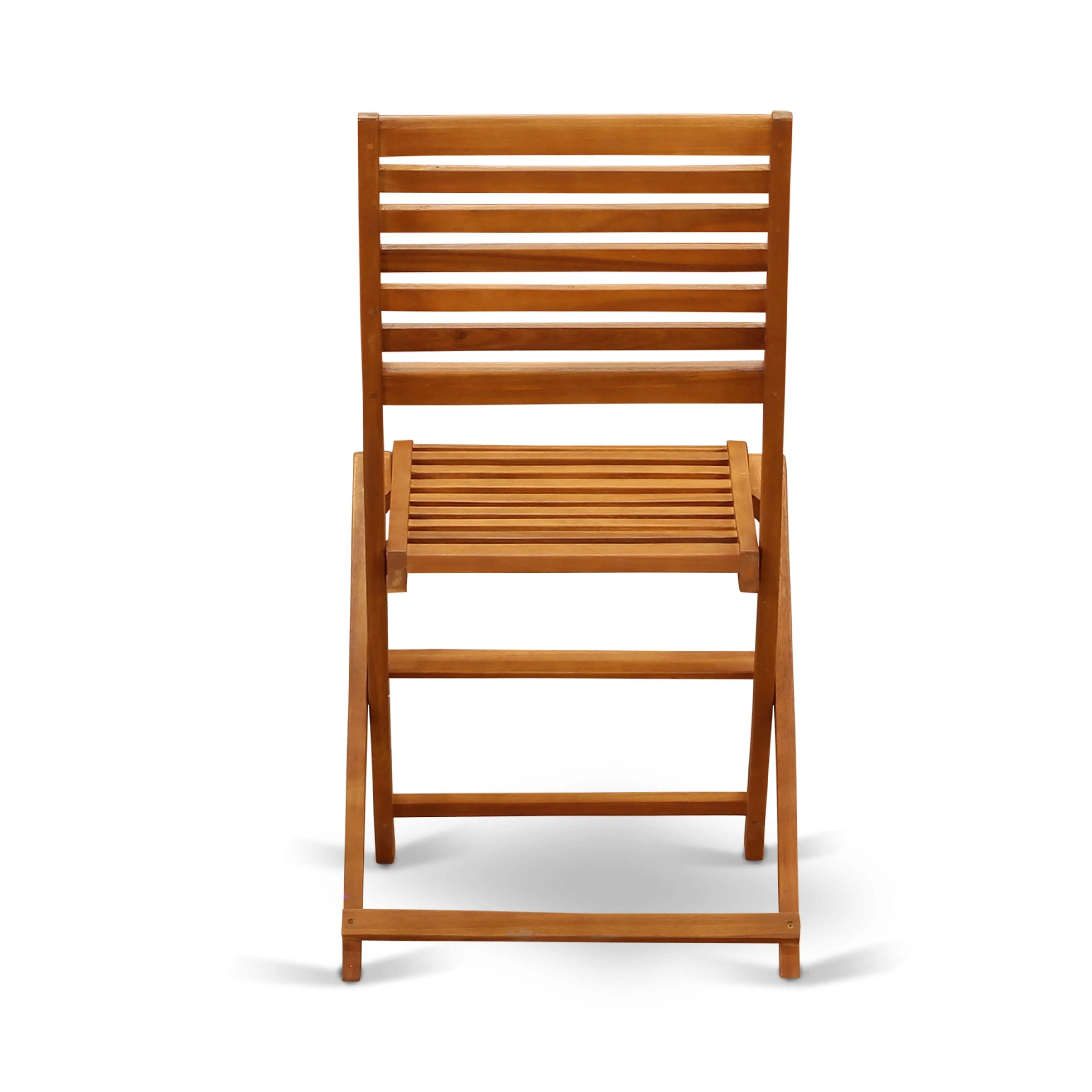 East West Furniture Ensemble Bistro de Conversation d'Extérieur avec Table Basse Ronde en Bois et 2 Chaises Pliantes, Huile Naturelle