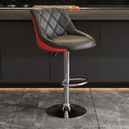 Tabouret de bar pivotant, capitonné en losanges, réglable, cuir PU noir et rouge