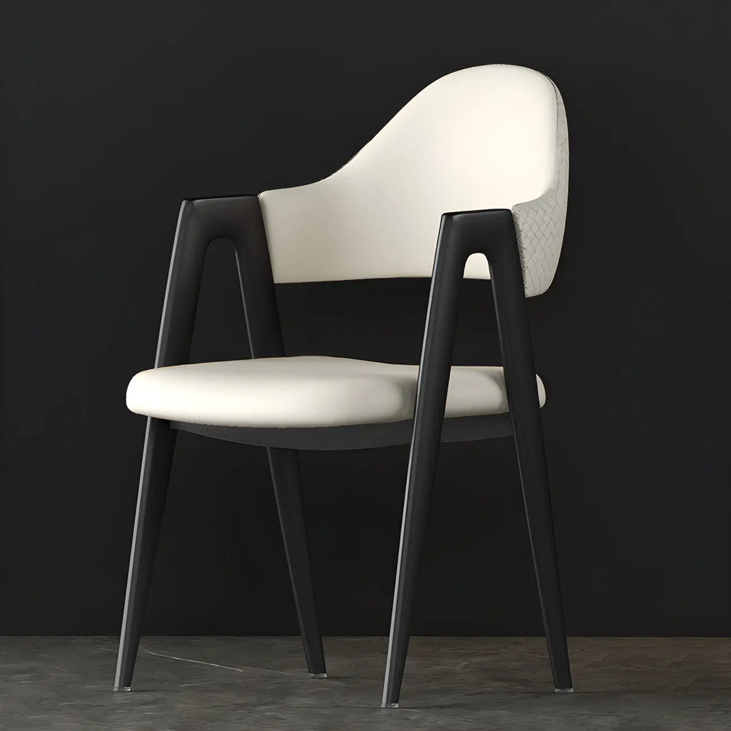 Chaise de salle à manger en cuir moderne avec dossier incurvé et ouvert