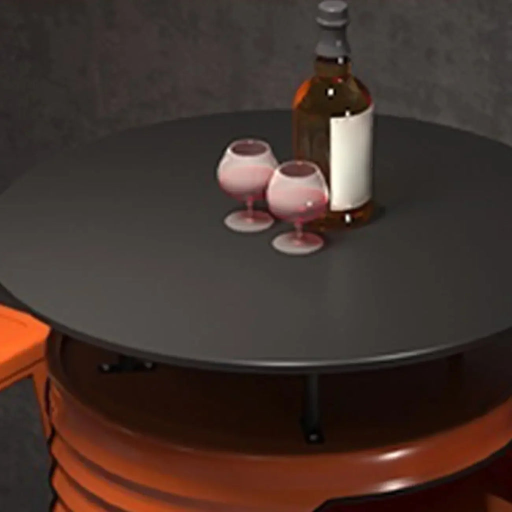 Tables de bar de rangement industrielles en métal noir et orange en forme de fût