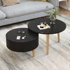 Table basse ronde en bois noir et blanc moderne avec rangement