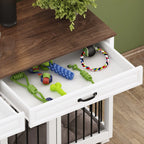 Meuble Niche Double pour Chiens en Bois avec 2 Tiroirs et Séparateur