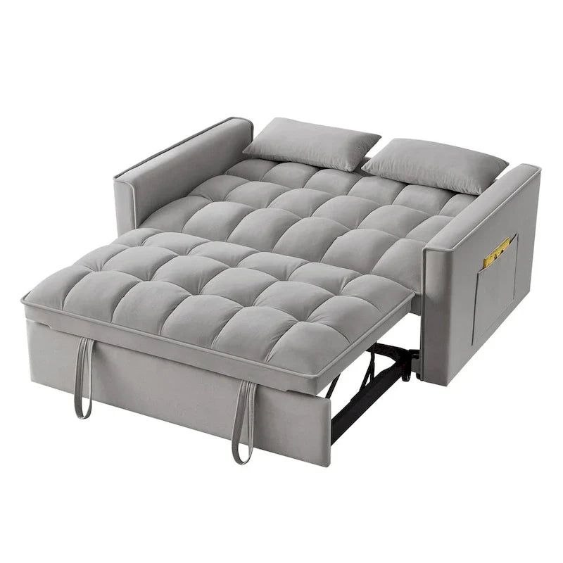 Canapé convertible 4 en 1 avec accoudoirs et poches de rangement, canapé-lit escamotable capitonné multifonction avec dossier réglable
