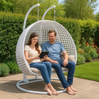 LeisureMod Fauteuil suspendu œuf 2 places avec support - Balançoire hamac de patio en rotin osier intérieur/extérieur avec coussins