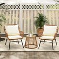 Ensemble de bistro 3 pièces pour terrasse, salon de jardin en rotin d'extérieur avec table en verre et 2 fauteuils larges, coussins d'assise