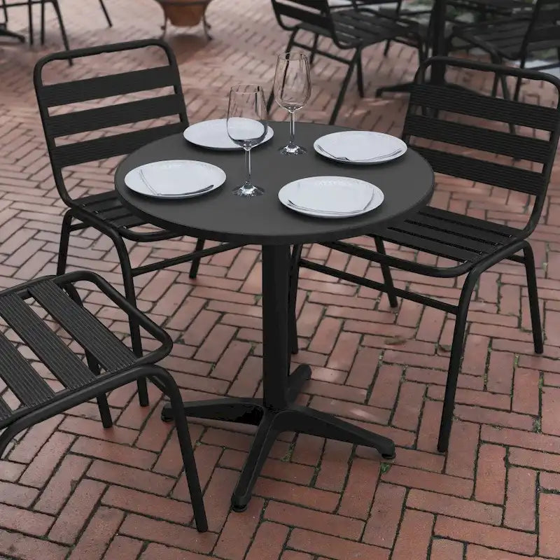 Table d'intérieur/extérieur à plateau lisse en aluminium rond de 27,5 po avec base