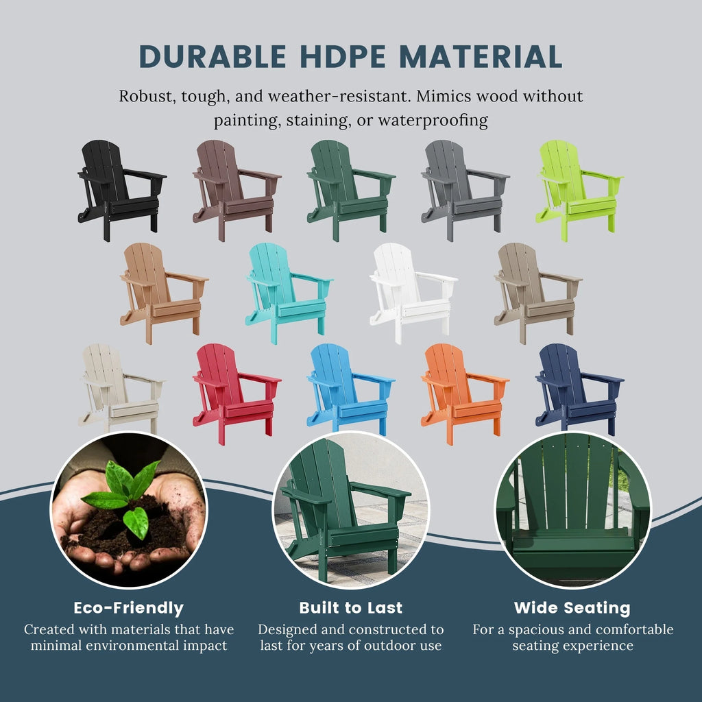 Chaise Adirondack pliante de patio d'extérieur tout temps résistante à la décoloration Polytrends Laguna