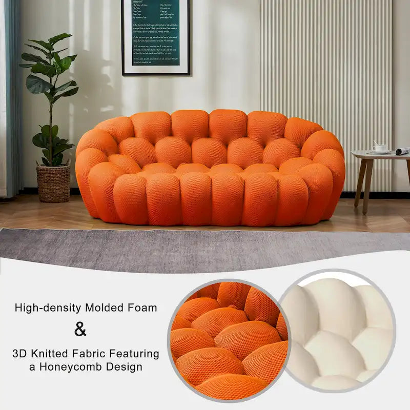 Canapé paresseux courbé 2 places Bubble de forme nid d'abeille en tissu textile 3D pour salon et appartement