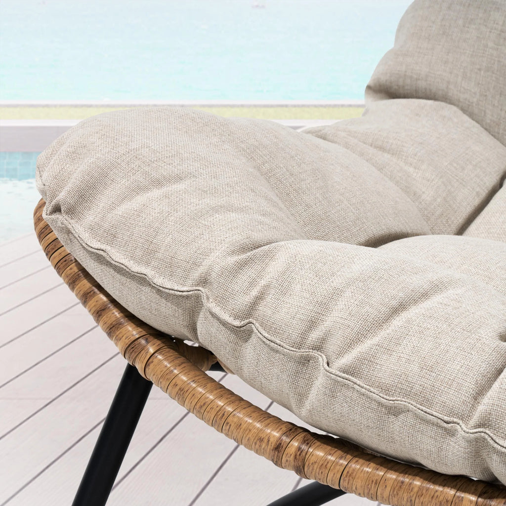 Fauteuil Double Papasan avec Coussin, en Rotin PE Résistant aux Intempéries et Cadre en Métal pour Intérieur et Extérieur