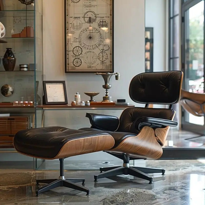 Furgle Fauteuil de salon et ottoman en cuir véritable Noyer
