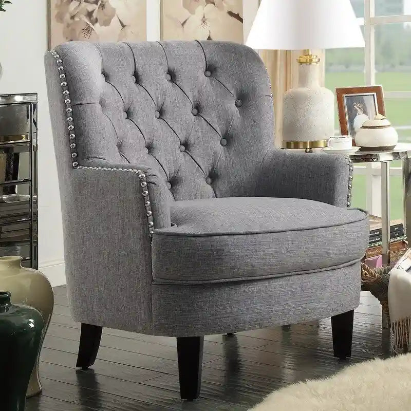Fauteuil d'appoint capitonné à oreilles large de 76 cm en velours/lin Mignon de Moser Bay