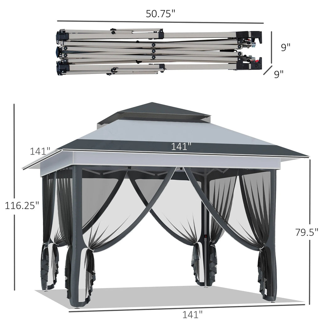 Outsunny Tonnelle Pop Up 3,6 x 3,6 m, Tente Pliante Instantanée avec Murs Latéraux en Maille Filet, Hauteur Réglable sur 3 Niveaux