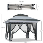 Outsunny Tonnelle Pop Up 3,6 x 3,6 m, Tente Pliante Instantanée avec Murs Latéraux en Maille Filet, Hauteur Réglable sur 3 Niveaux