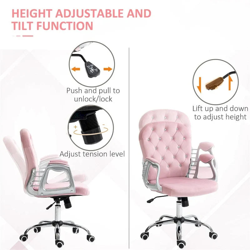 Chaise de bureau à domicile en velours réglable en hauteur avec accoudoirs rembourrés et roulettes - N/A