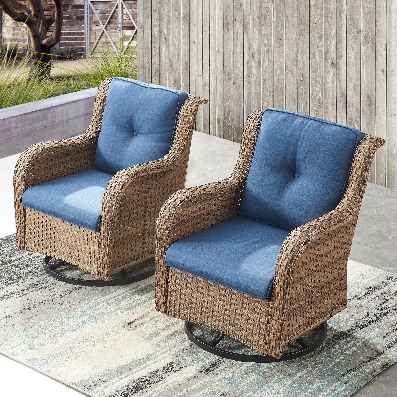 Chaises longues à bascule d'extérieur Gymojoy en osier avec base pivotante (lot de 2)