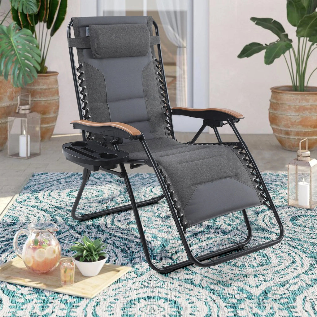 Fauteuil de relaxation zéro gravité XL surdimensionné et rembourré, avec accoudoirs plus larges, inclinable et porte-gobelet - N/A