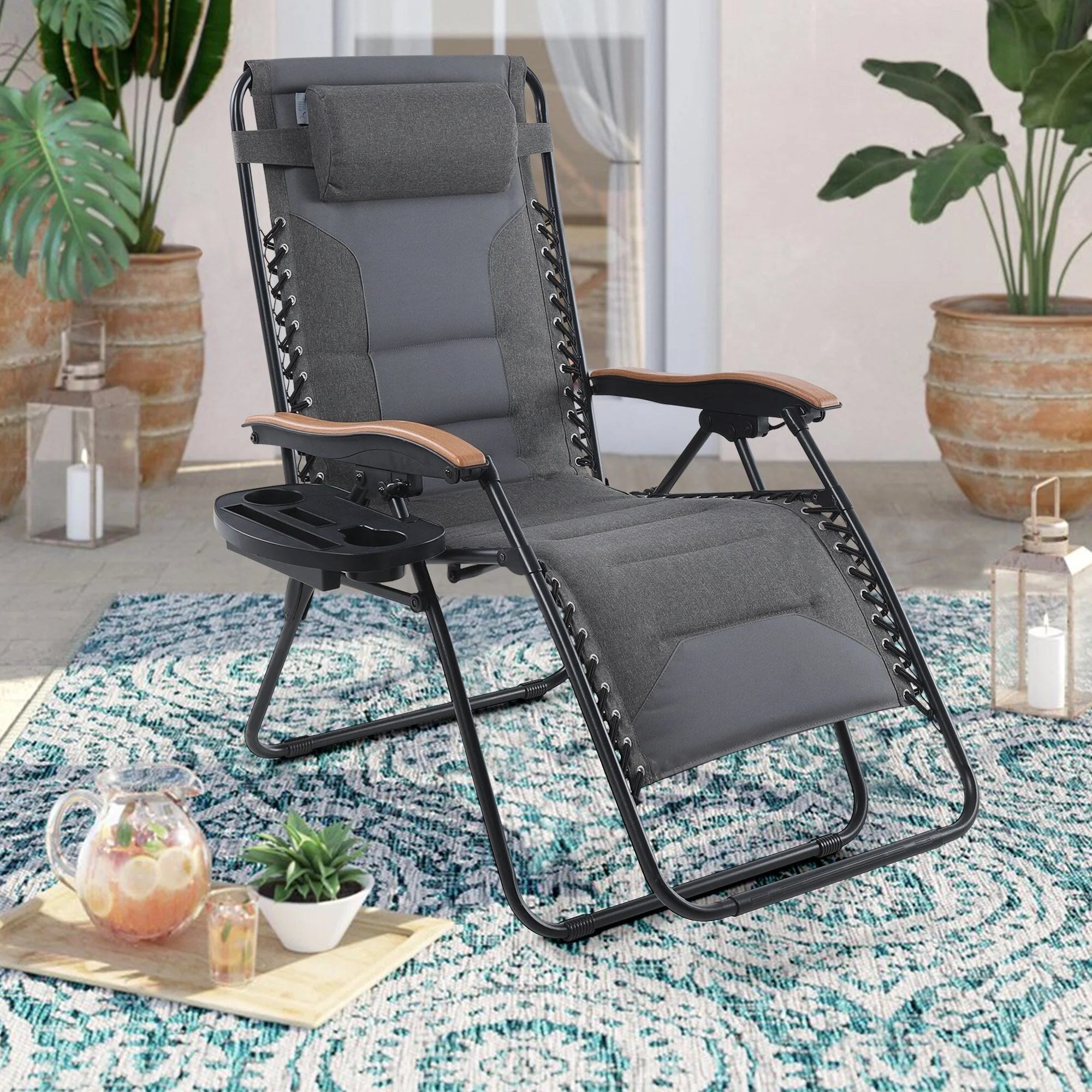 Fauteuil de relaxation zéro gravité XL surdimensionné et rembourré, avec accoudoirs plus larges, inclinable et porte-gobelet - N/A