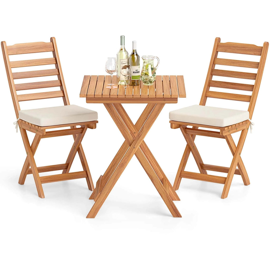 Ensemble de bistrot pliant 3 pièces Patiojoy avec coussins d'assise amovibles - Voir les détails