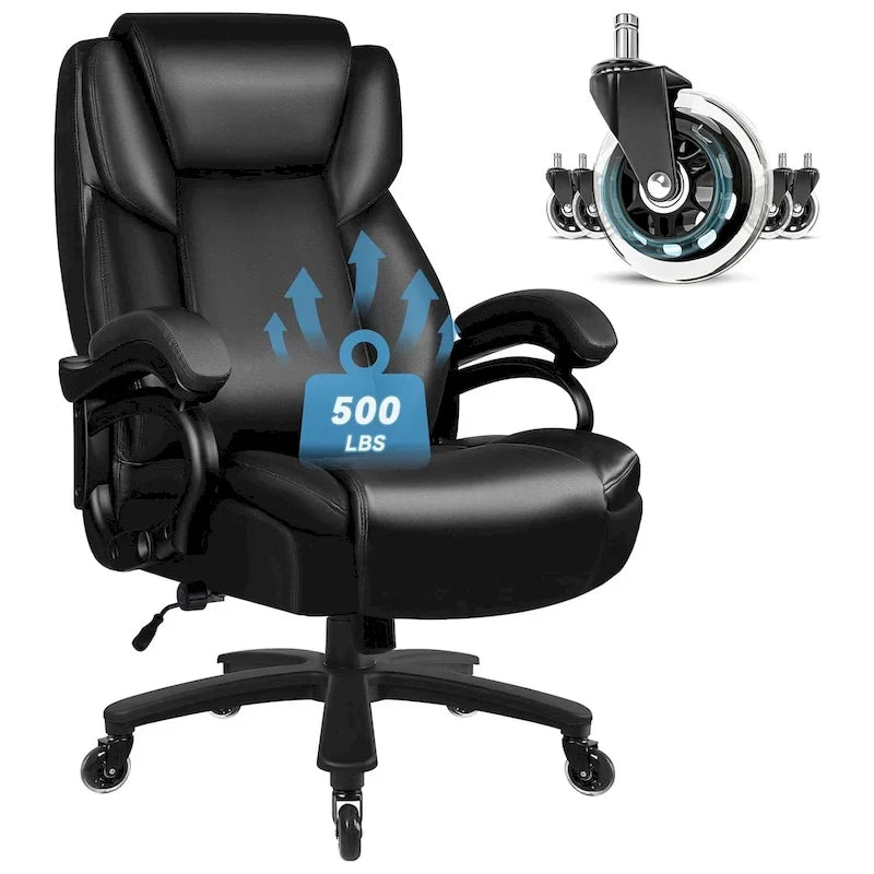 Chaise de bureau Bossin Big and Tall pour cadres, 227 kg, soutien lombaire réglable, chaise ergonomique avec dossier haut en cuir PU