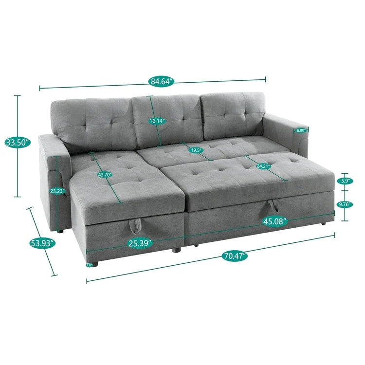Canapé d'angle réversible convertible avec lit gigogne, méridienne avec rangement dissimulé et pieds durables