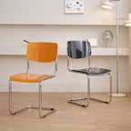 Chaise de salle à manger sans accoudoirs en métal simple, dossier plein jaune