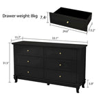 Commode de chambre à coucher avec tiroirs profonds en bois, commode double à 6 tiroirs