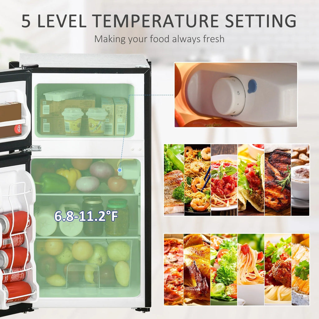 HOMCOM Mini Réfrigérateur Double Porte avec Congélateur, Réfrigérateur Compact de 90L avec Étagère Réglable, Thermostat Réglable