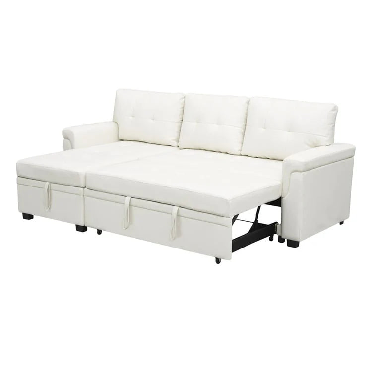 Canapé d'angle réversible convertible avec lit gigogne, méridienne avec rangement dissimulé et pieds durables