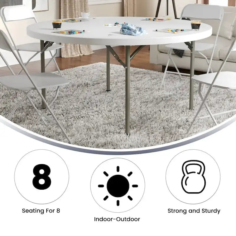 Table de réception pliante ronde en plastique de 1,5 m de diamètre avec plateau de 5 cm d'épaisseur
