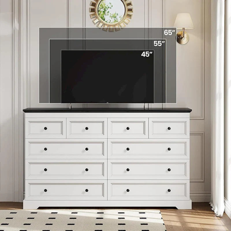 Commode 10 tiroirs, commode en bois 55 grands tiroirs et commodes