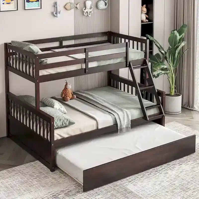 Lit superposé Gymax double sur un lit complet avec lit gigogne double convertible