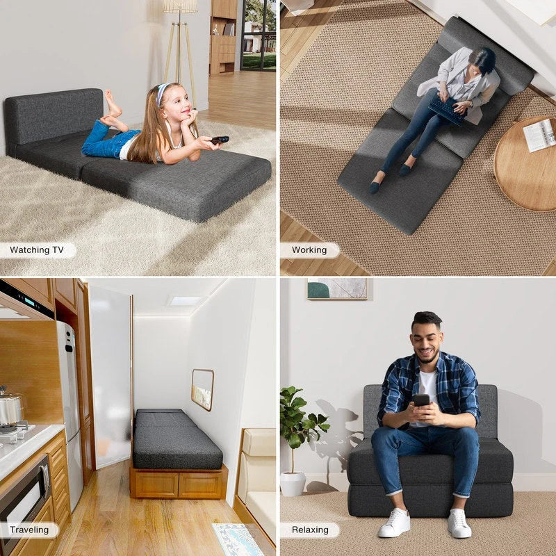 Chaise convertible 3-en-1, chaise pliable, lit-méridienne dépliable