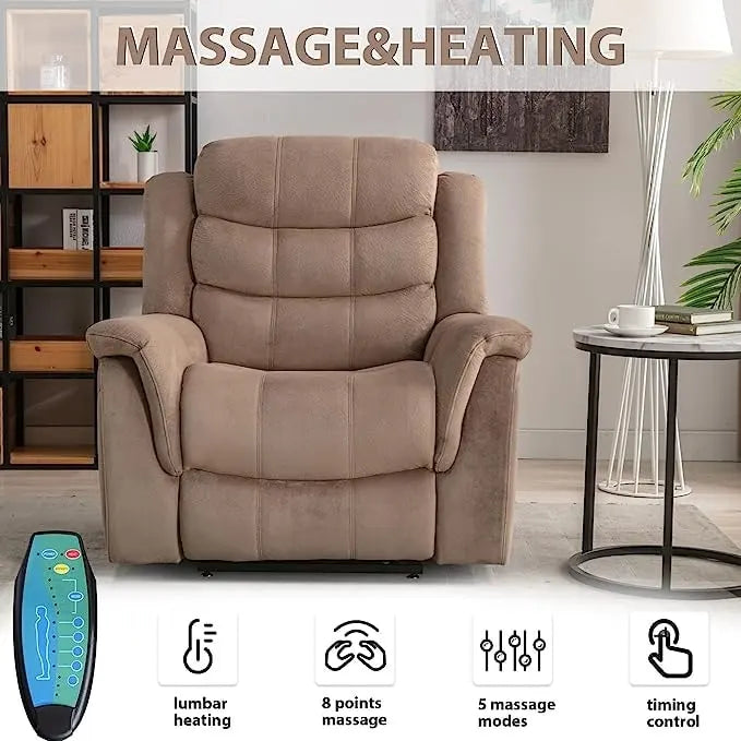 Fauteuil inclinable électrique releveur pour personnes âgées avec massage et fonction chauffante (inclinaison à plat)