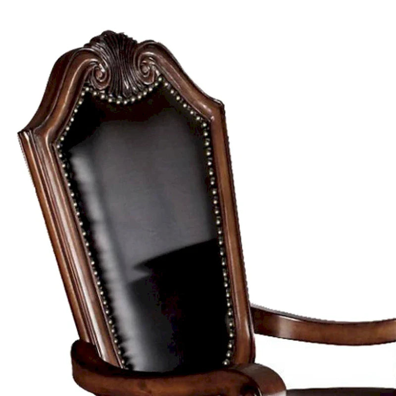 Fauteuil Château de Ville (Lot de 2) en similicuir noir et merisier