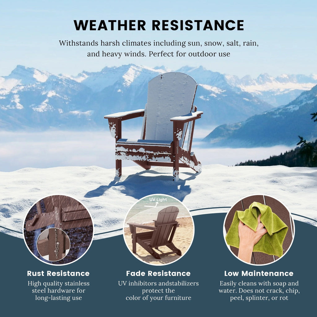 Chaise Adirondack pliante de patio d'extérieur tout temps résistante à la décoloration Polytrends Laguna