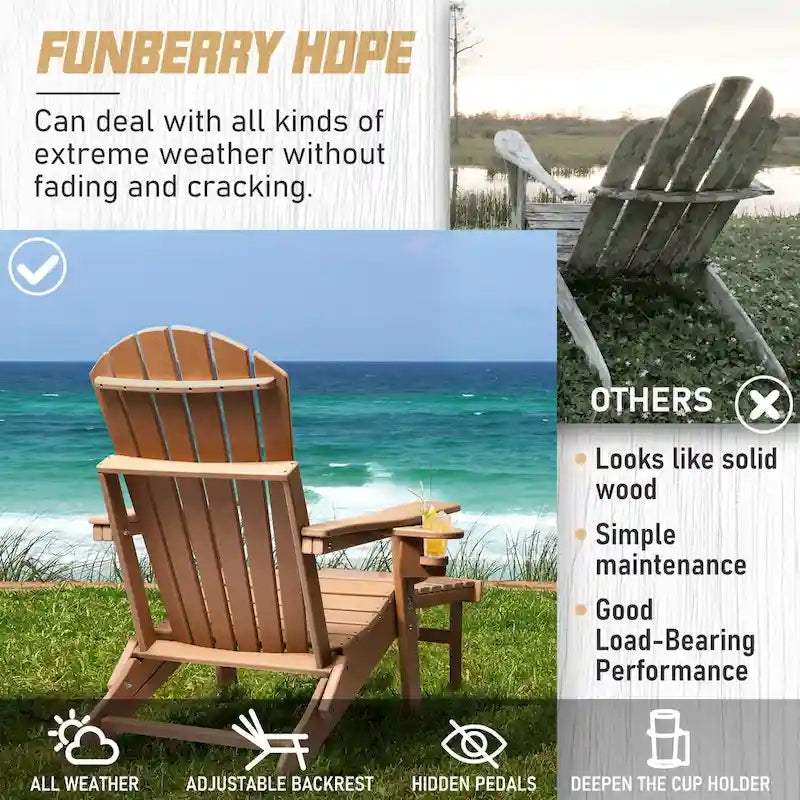 Chaise Adirondack pliante et réglable Vrakae avec repose-pieds